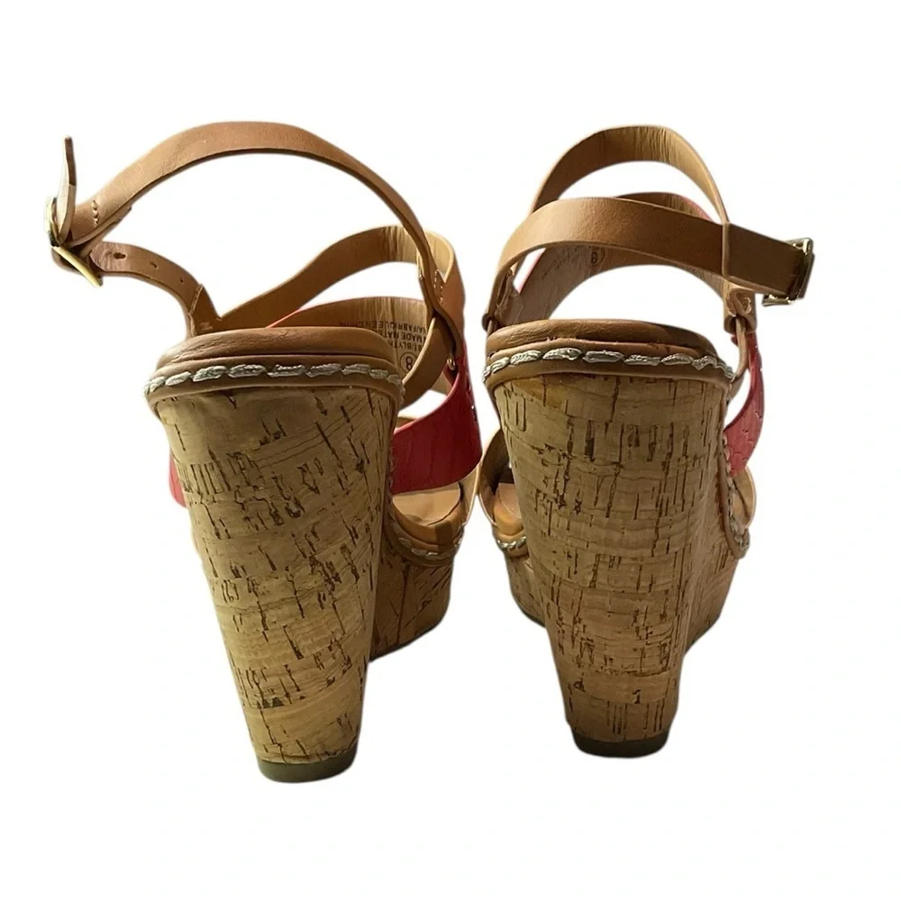Maurices Tan and Coral Wedge Sandals Size 8